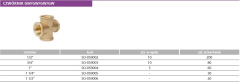Czwórnik mosiężny GW 1 1/2"