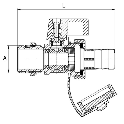 KUREK KULOWY C.O. DN15 1/2" SPUSTOWY, ZE ZŁĄCZKĄ DO WĘŻA.LUX CHROM