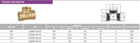 Trójnik mosiężny GW 1/2"