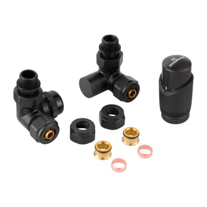 ZESTAW TERMOSTATYCZNY DO GRZEJNIKA DN15 1/2", OSIOWY, ANTRACYT, PRAWY