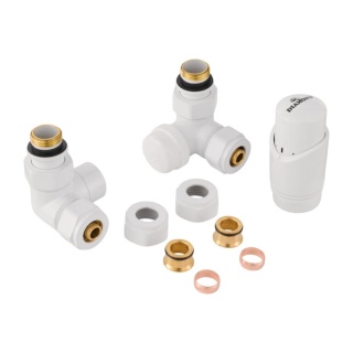 ZESTAW TERMOSTATYCZNY DO GRZEJNIKA DN15 1/2", OSIOWY, BIAŁY, LEWY