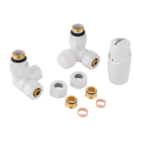 ZESTAW TERMOSTATYCZNY DO GRZEJNIKA DN15 1/2", OSIOWY, BIAŁY, LEWY