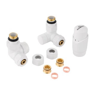 ZESTAW TERMOSTATYCZNY DO GRZEJNIKA DN15 1/2", OSIOWY, BIAŁY, PRAWY