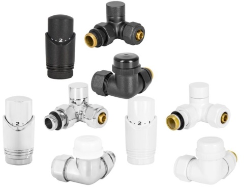 ZESTAW TERMOSTATYCZNY DO GRZEJNIKA DN15 1/2", OSIOWY, BIAŁY, PRAWY