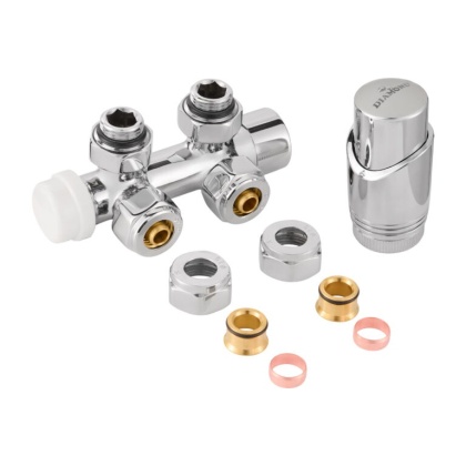 ZESTAW TERMOSTATYCZNY DO GRZEJNIKA, ZESPOLONY KĄTOWY CHROM R 1/2", 16 PEX / 15 Cu