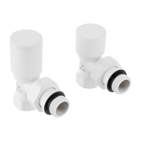 ZESTAW ZAWORÓW GRZEJNIKOWYCH, DN15(1/2), KĄTOWY, BIAŁY PREMIUM
