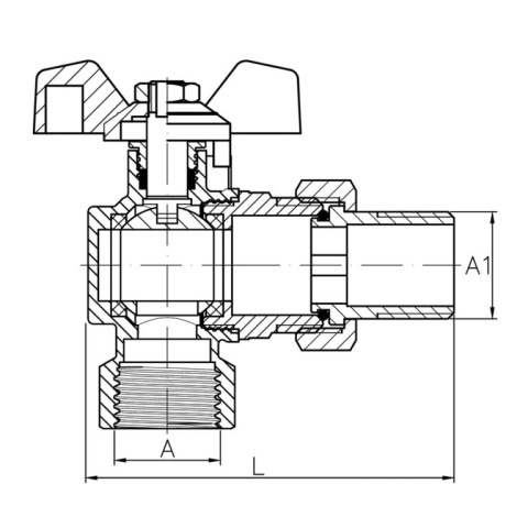 Zawór kulowy "Hiszpan" mosiężny DN15 1/2" GW/GA PN30 ze śrubunkiem