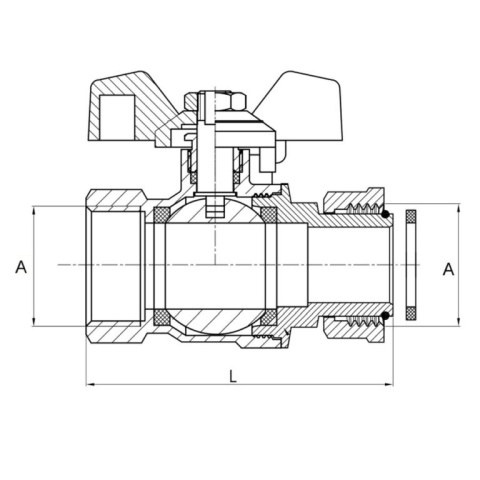 Zawór kulowy "Hiszpan" mosiężny DN15 1/2" GW/GW PN10 ze śrubunkiem