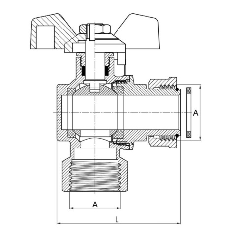 Zawór kulowy "Hiszpan" mosiężny DN20 3/4" GW/GW PN10 ze śrubunkiem