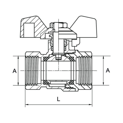 Zawór kulowy "Hiszpan" mosiężny DN20 3/4" GW/GW PN30 motylek