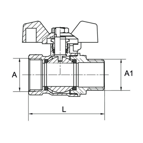 Zawór kulowy "Hiszpan" mosiężny DN20 3/4" GW/GW PN30 motylek