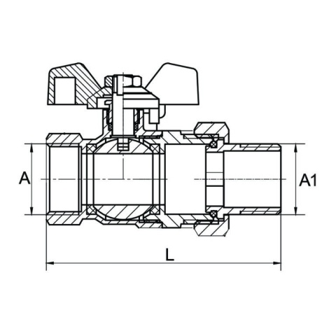Zawór kulowy "Hiszpan" mosiężny DN20 3/4" GW/GW PN30 ze śrubunkiem