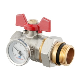 Zawór kulowy "Hiszpan" mosiężny DN25 1" GW/GW PN10 ze śrubunkiem, czerwony