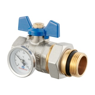 Zawór kulowy "Hiszpan" mosiężny DN25 1" GW/GW PN10 ze śrubunkiem, niebieski