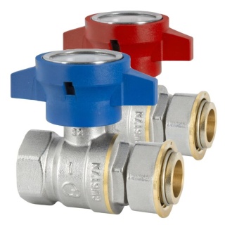 Zawór kulowy "Hiszpan" mosiężny DN25 1" GW/GW PN10 ze śrubunkiem, niebieski