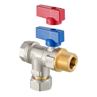 Zawór kulowy mosiężny DN15 1/2" GW/GZ PN10 kątowy z filtrem i półśrubunkiem