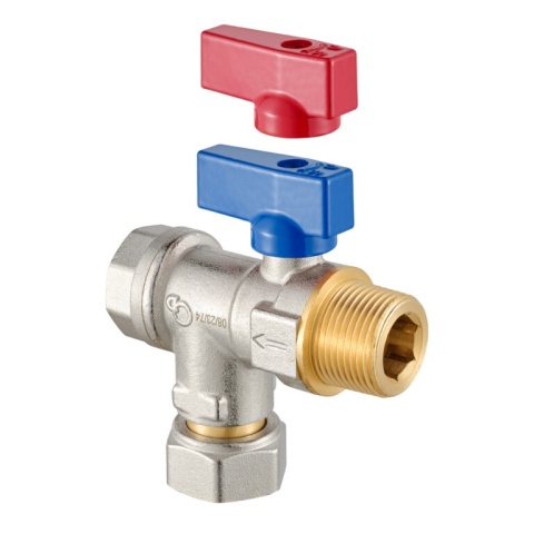 Zawór kulowy mosiężny DN20 3/4" GW/GZ PN10 kątowy z filtrem i półśrubunkiem