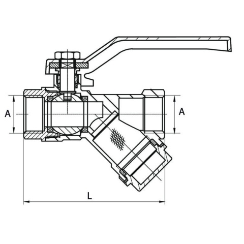 Zawór kulowy z filtrem skośnym mosiężny DN25 1" GW/GW PN30