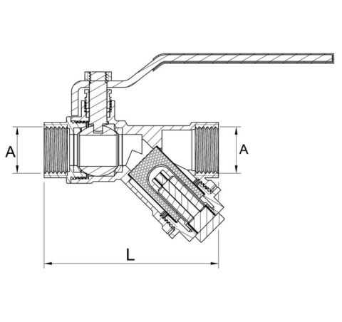 Zawór kulowy z filtrem skośnym z wkł. magnetycznym DN20 3/4" GW/GW PN10