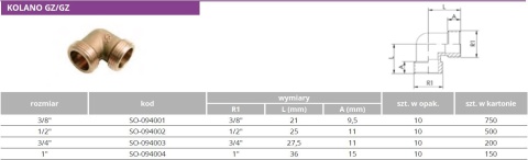 Kolano mosiężne GZ/GZ 1"
