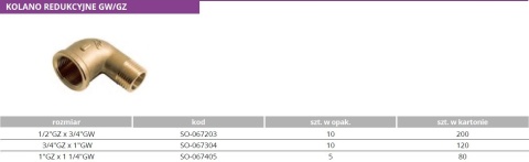 Kolano redukcyjne mosiężne 1"GZ x 11/4"GW