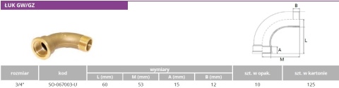 Łuk mosiężny GW/GZ 3/4"