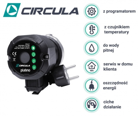 CIRCULA-PLATINO-POMPA ELEKTRONICZNA CWU DN15 Z PROGRAMATOREM, WTYCZKĄ I PRZEWODEM