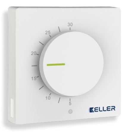 Regulator temperatury natynkowy KELLER Controls z pokrętłem, 230V, biały
